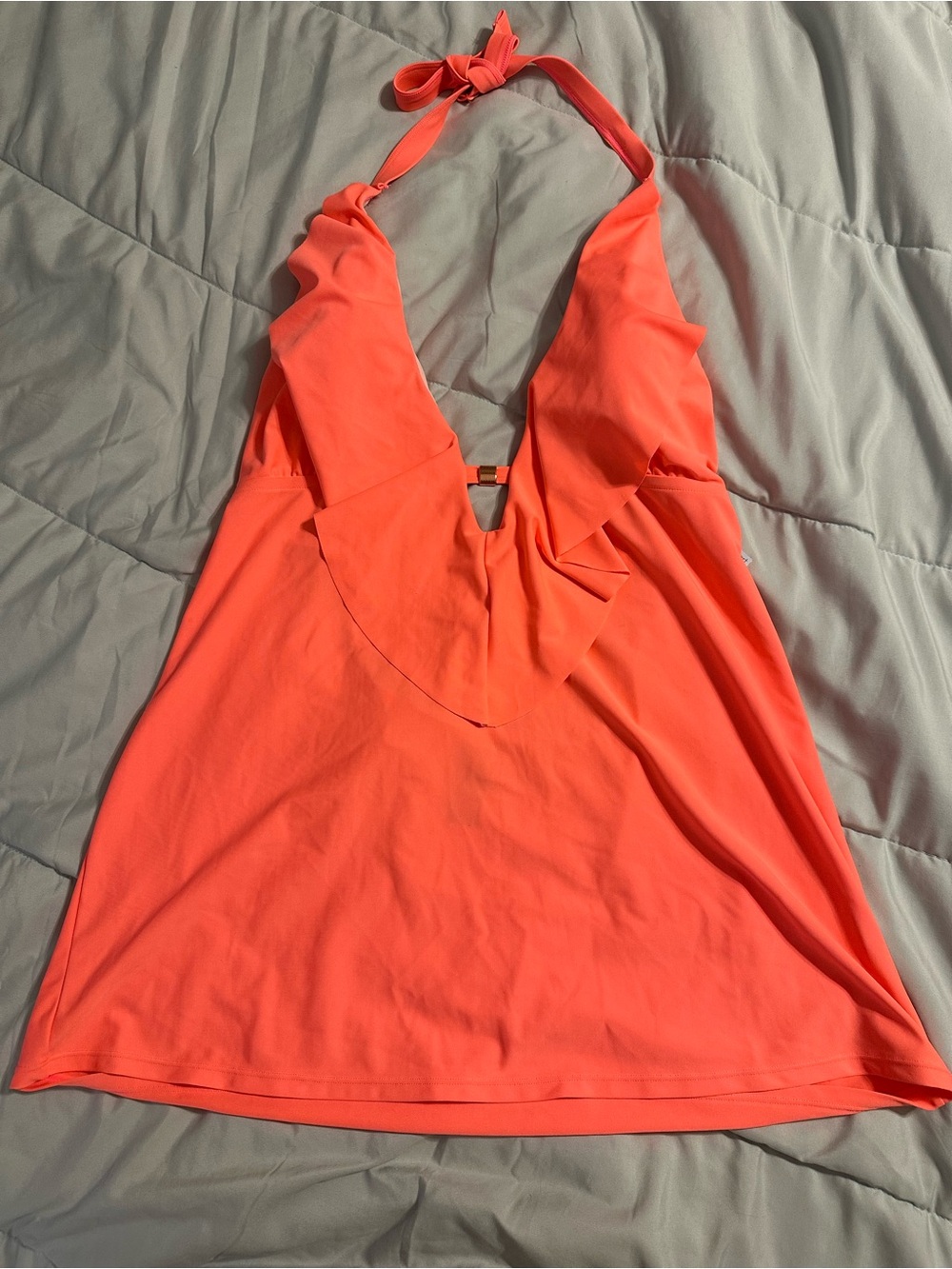 smart & sexy Coral Halter Swim Top with Drape Front NWT